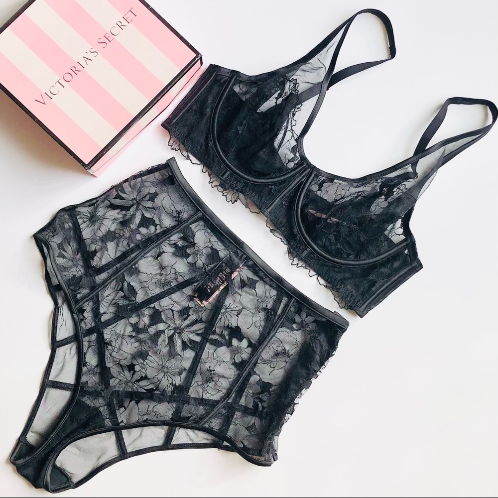 36C MEDIUM Victoria’s Secret black bra set